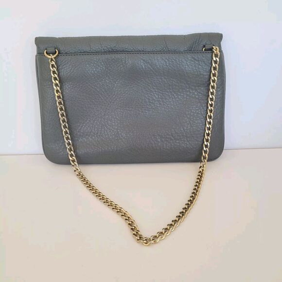 Michael Kors Gray Soft Leather Envelope Bag Chain Medium Flap Shoulder Purse - Picture 2 of 9